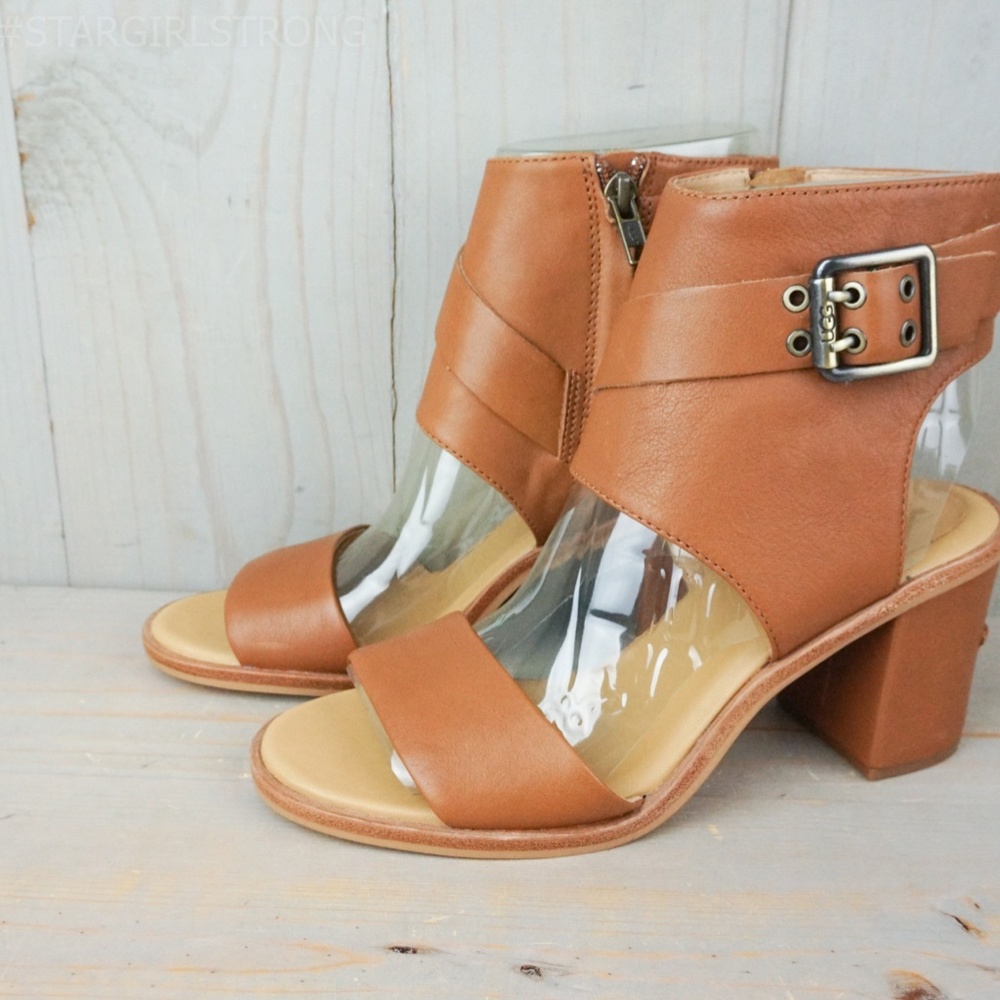 ugg claudette peep toe leather block heel  sandals heels nib - Picture 2 of 8